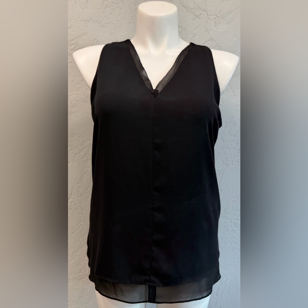 Tahari Black Sleeveless Blouse Chiffon Hem Open Back Women’s M